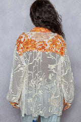 POL Floral Print Crochet Button Up Shirt OutfitFlow