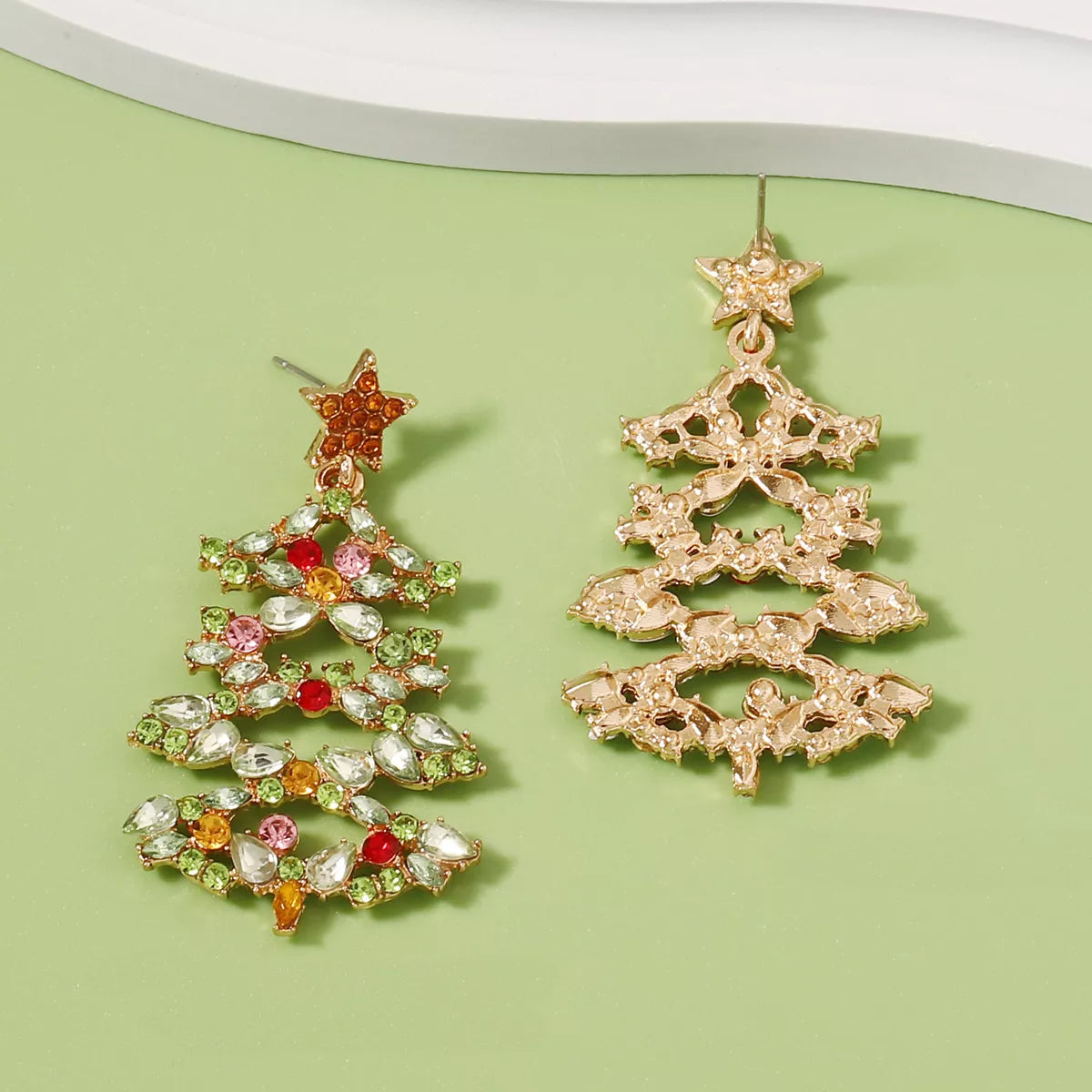 Christmas Tree Earrings with Rhinestones OutfitFlow