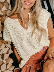 Notched Short Sleeve Sweater OutfitFlow