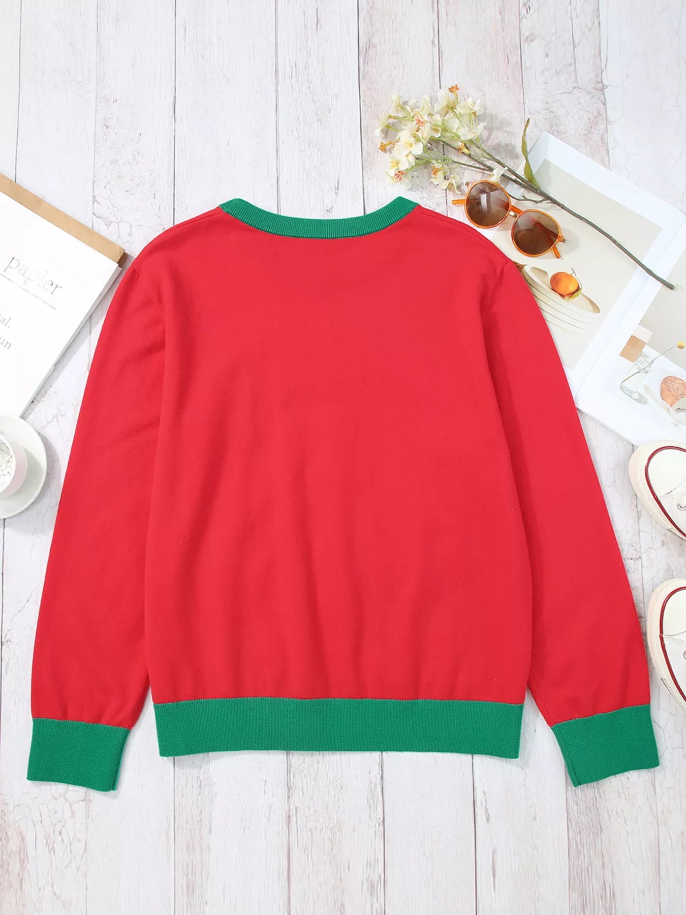 Merry & Bright Christmas Round Neck Sweater OutfitFlow