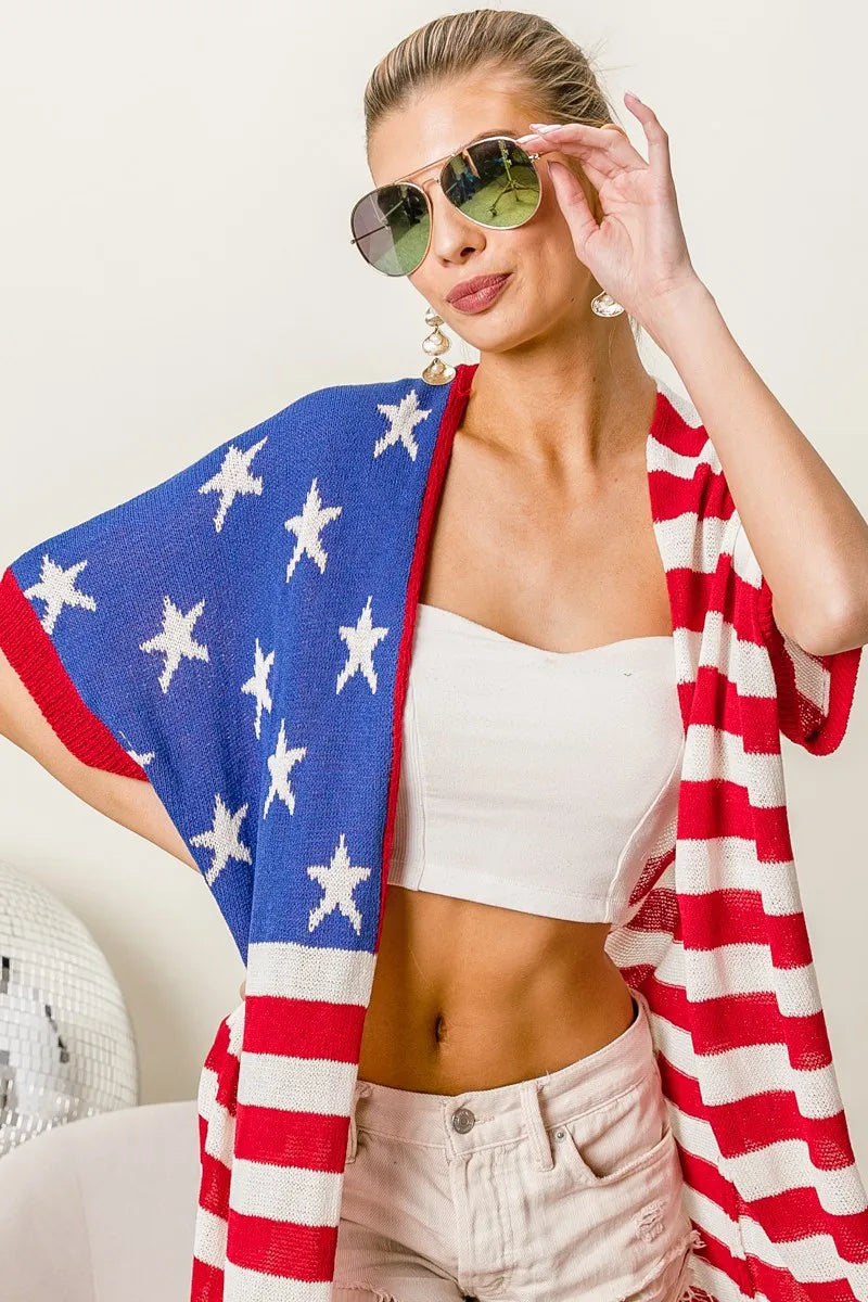 BiBi American Flag Low Gauge Knit Cardigan OutfitFlow