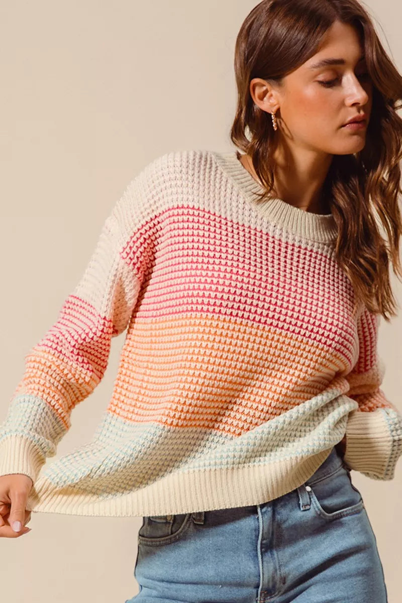 SO ME Multi Color Block Long Sleeve Sweater OutfitFlow