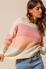 SO ME Multi Color Block Long Sleeve Sweater OutfitFlow