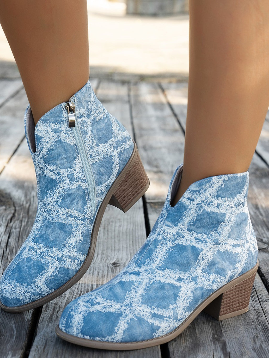 Outfit Flow - Printed Block Heel Boots with Side Zip