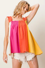 BiBi Frill Shoulder Strap Color Block Bodice Top OutfitFlow