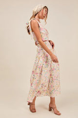 SO ME Floral Printed Woven Shoulder Bow Tie Top and Skirt Set OutfitFlow