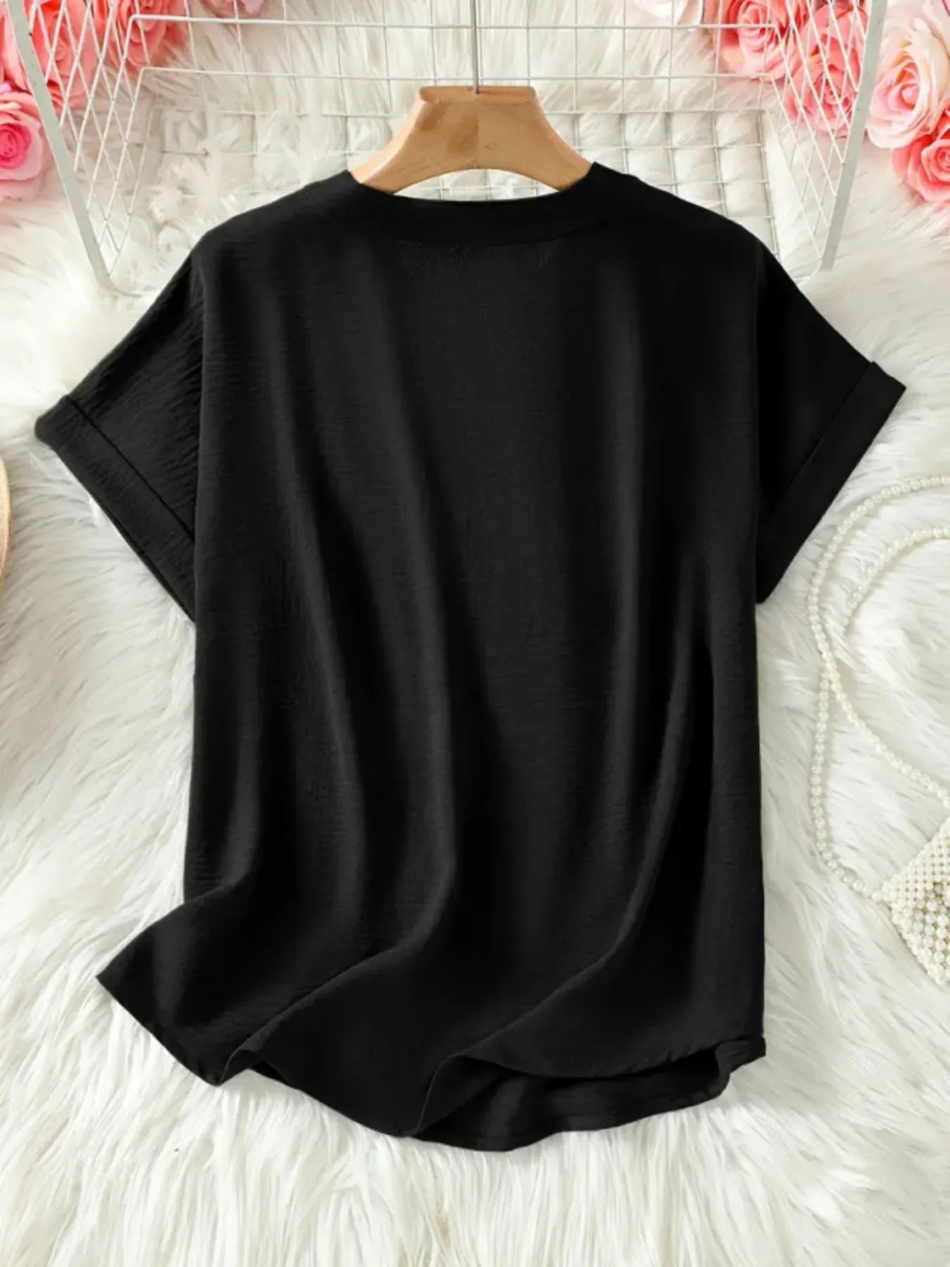 Casual Notched Short Sleeve Blouse OutfitFlow