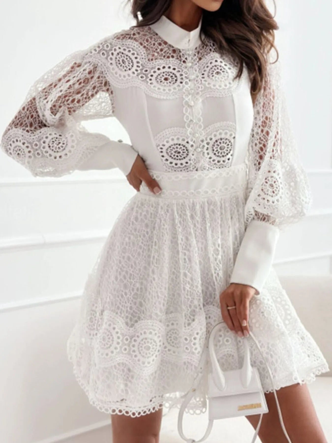 Lace Lantern Sleeve Mini Dress OutfitFlow