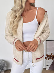 Zip Up Contrast Trim Cardigan OutfitFlow