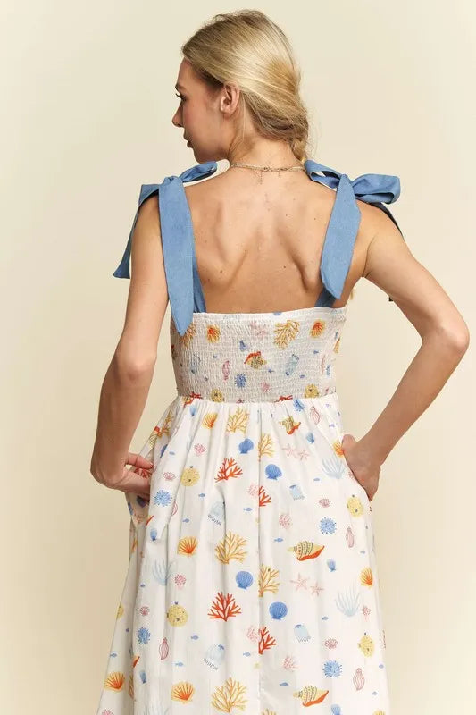 Davi & Dani Denim Binding Detail Smocking Summer Maxi Dress OutfitFlow