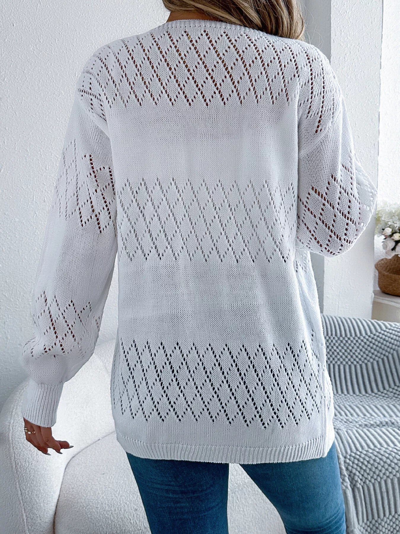 Openwork Open Front Long Sleeve Cardigan OutfitFlow