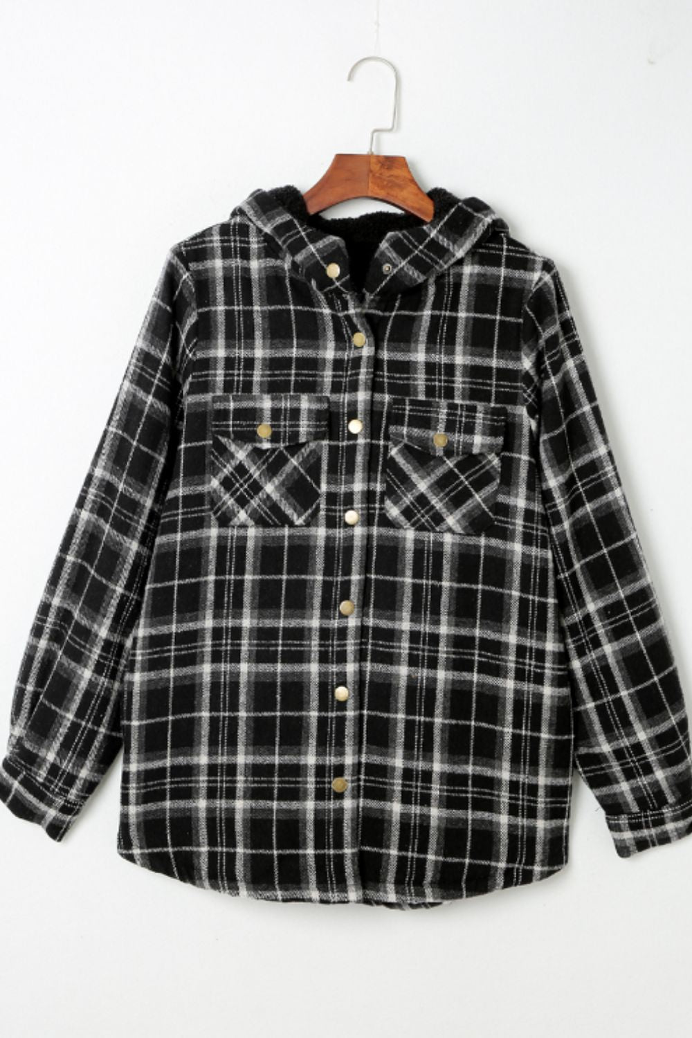 Outfit Flow - Plaid Button Up Long Sleeve Hooded Jacket