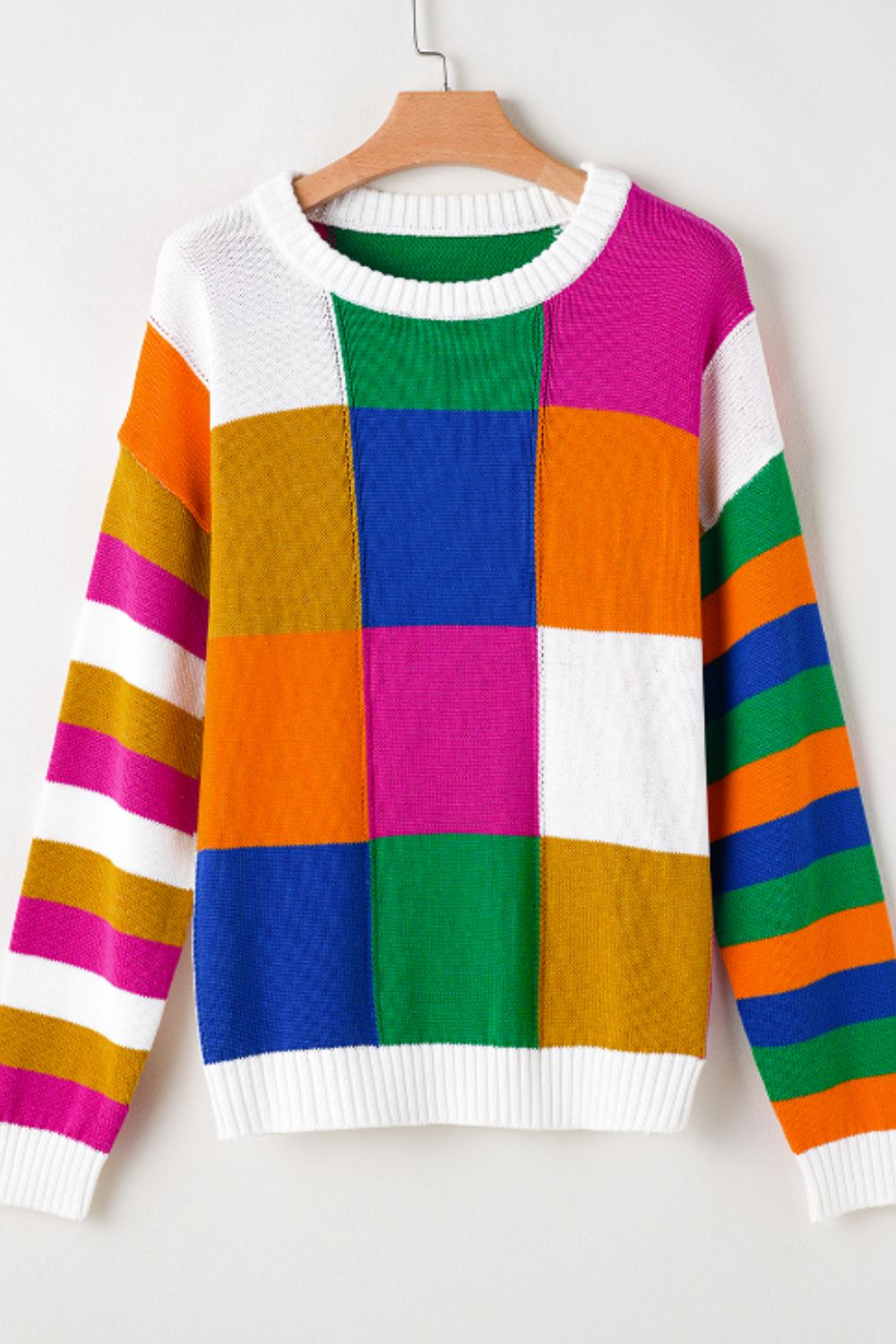 Outfit Flow - Color Block Round Neck Long Sleeve Sweater