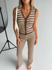 Striped Knit Sleeveless Top and Pants Set OutfitFlow