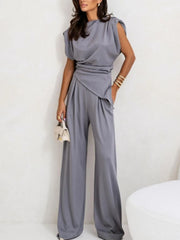 Ruched Sleeveless Top and Pants Set OutfitFlow