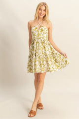 HYFVE Floral Print Halter Neck Tiered Mini Dress OutfitFlow