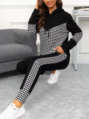 Houndstooth Drawstring Hoodie and Pants Se OutfitFlow