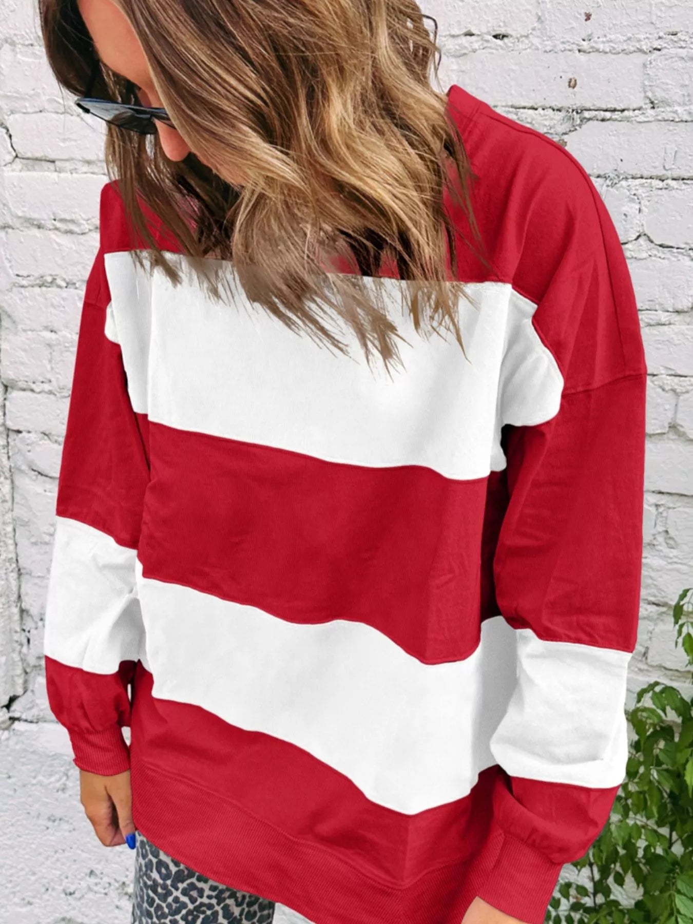 Colorblock Drop Shoulder Baggy Sweatshirt OutfitFlow