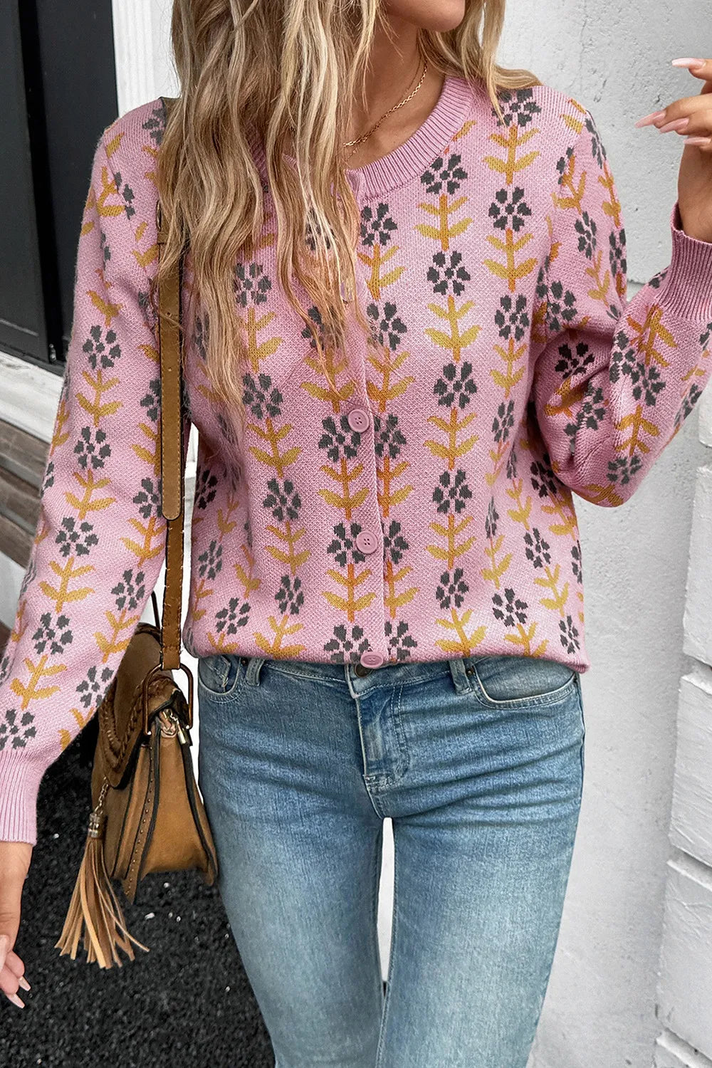Floral Button-Up Knit Cardigan OutfitFlow