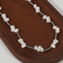 Freshwater Pearl Titanium Steel Bead Necklace OutfitFlow