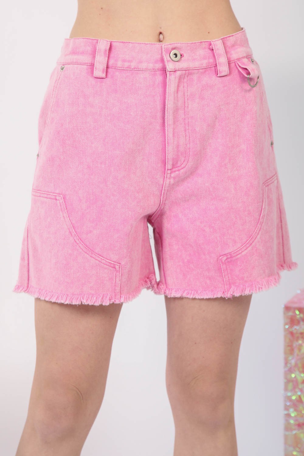 VERY J Washed Raw Hem Denim Shorts