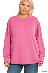 Zenana Full Size Raised Rib Round Neck Long Sleeve Top Plus Size OutfitFlow