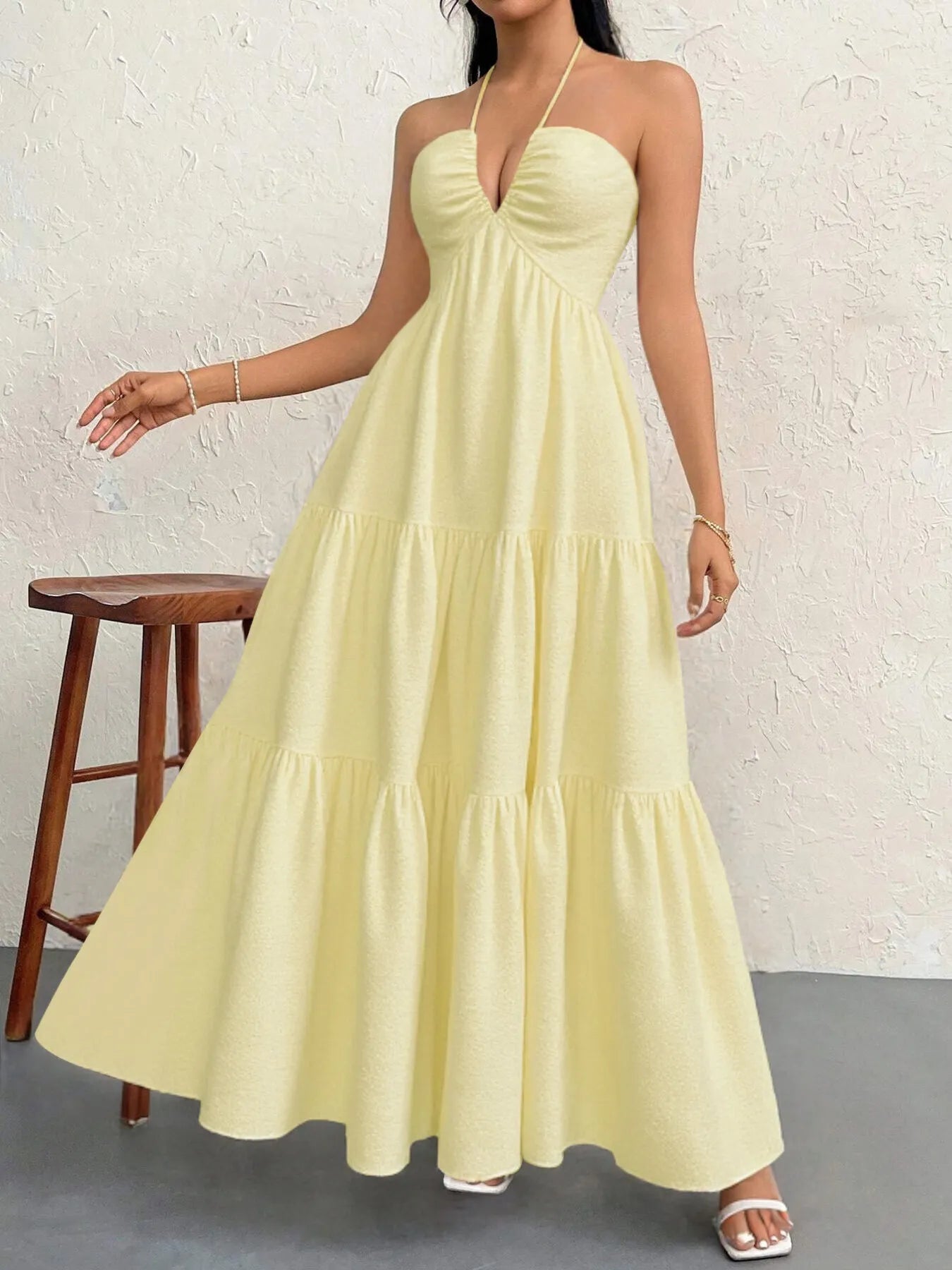 Halter Neck Tiered Maxi Dress OutfitFlow