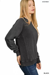 Zenana Acid Washed Fleece Sweatshirt with Side Rib Trendsi