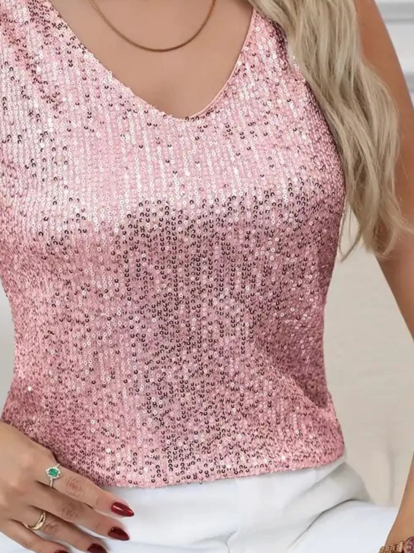 Sequin V-Neck Tank Top Trendsi