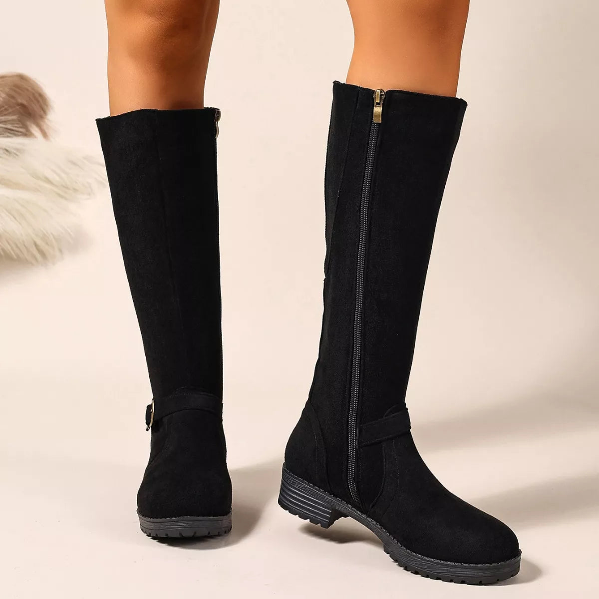 Round Toe Block Heels Boots Trendsi