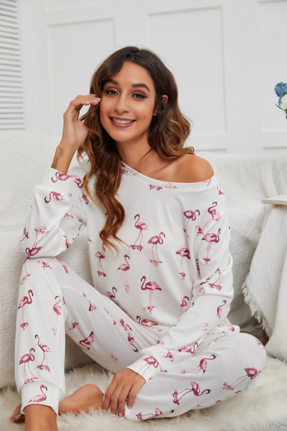 Outfit Flow - Flamingo Long Sleeve Top and Pants Lounge Set