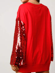 Sequin Long Sleeve Round Neck Sweatshirt OutfitFlow