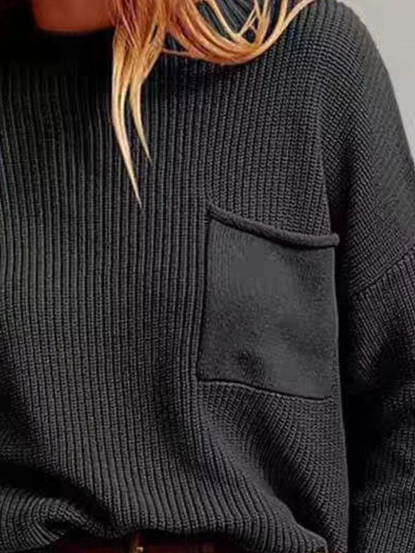 Pocket Detail Dropped Shoulder Sweater OutfitFlow