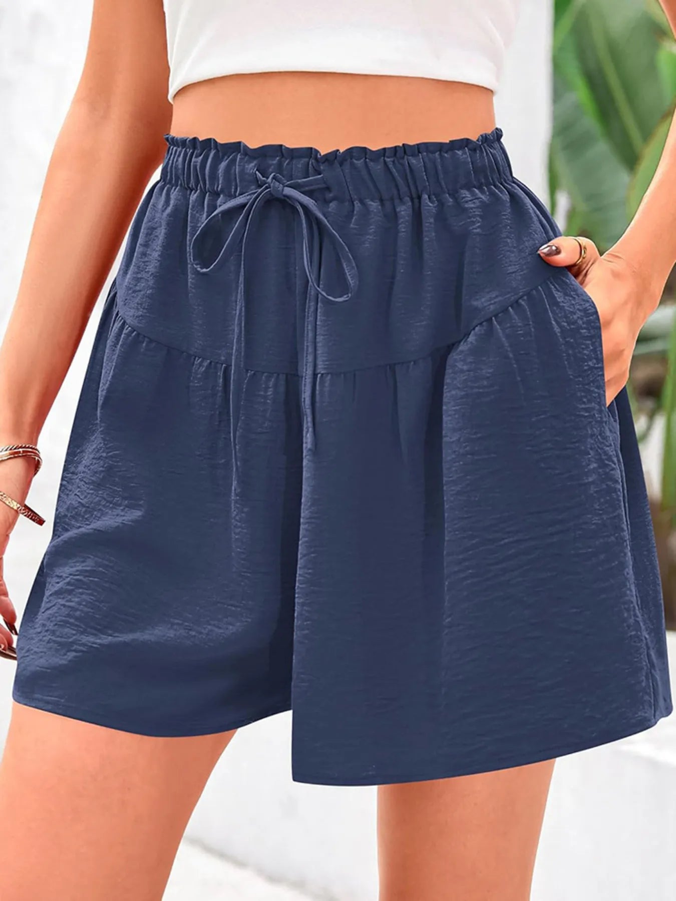 Full Size Casual Drawstring High Waist Relaxed Shorts Plus Size Royal Blue OutfitFlow