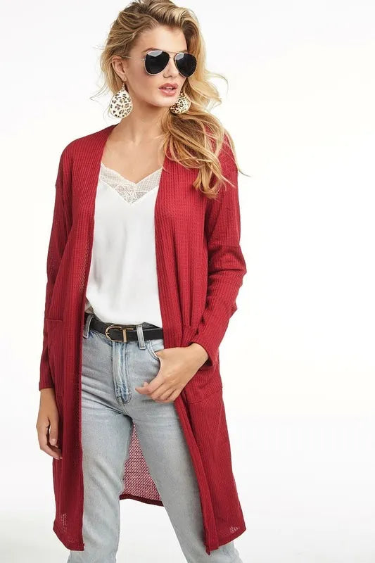 BiBi Pockets Thermal Open Front Cardigan OutfitFlow