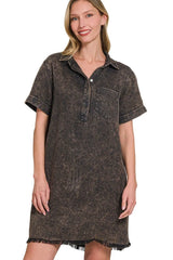 Zenana Tencel Mineral Washed Collared Shirts Dress OutfitFlow