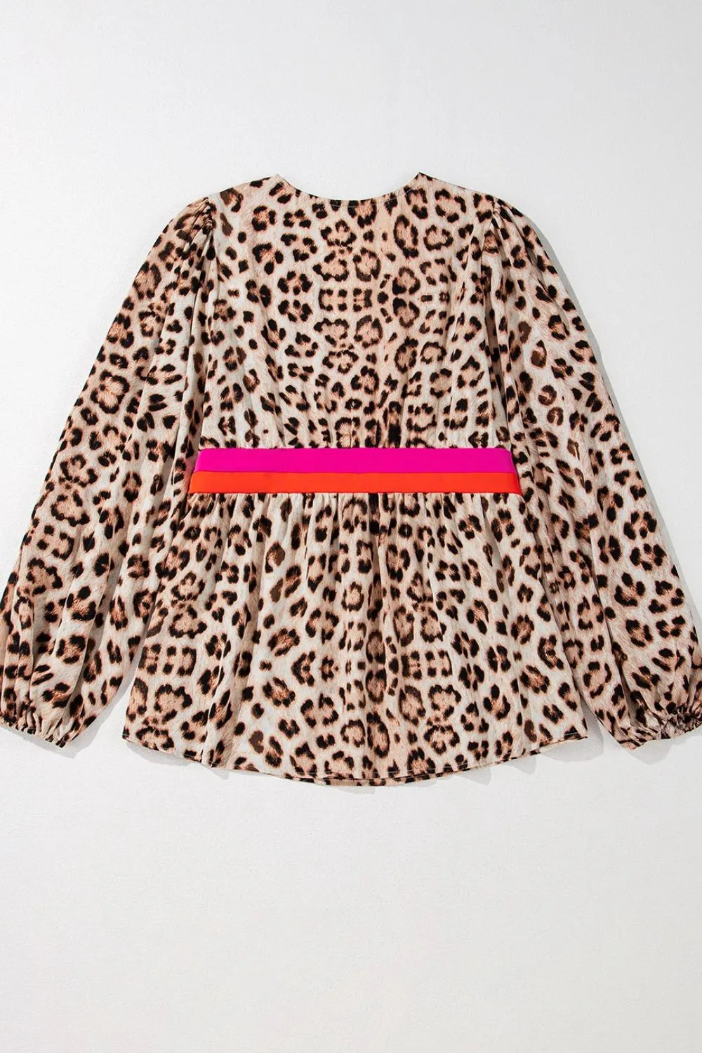 Leopard Print V-Neck Blouse with Contrast Trim OutfitFlow