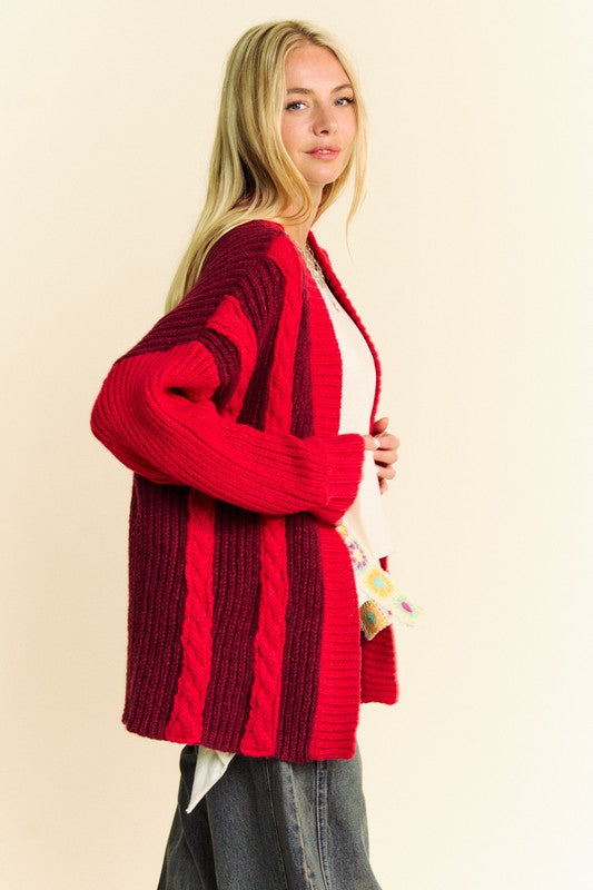 Outfit Flow - Davi & Dani Cable-Knit Color Block Open Front Cardigan