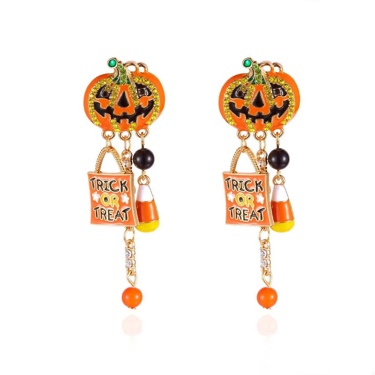 Halloween Rhinestone Pumpkin Drop Earrings OutfitFlow