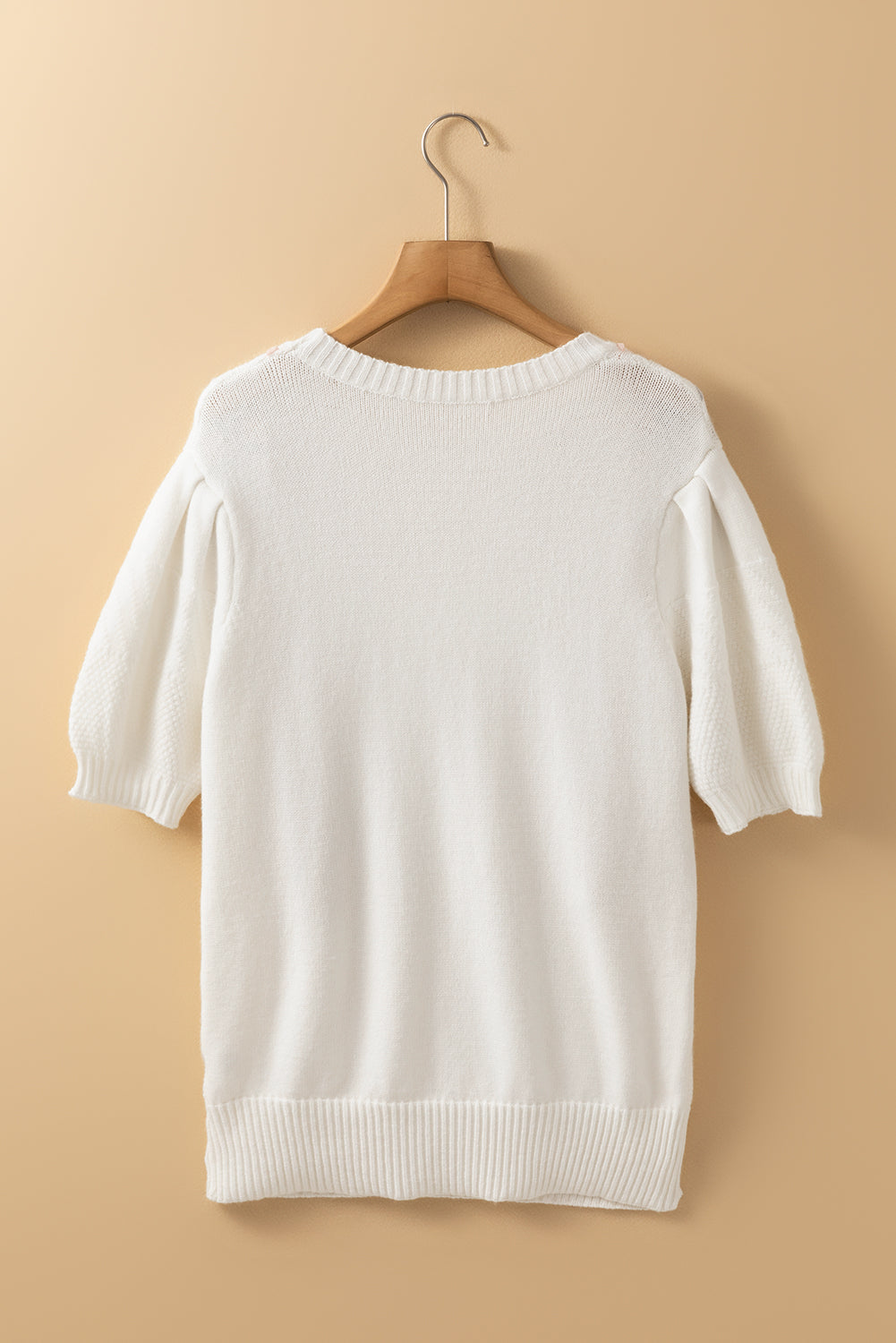 Outfit Flow - Cable Knit Round Neck Half Sleeve Sweater