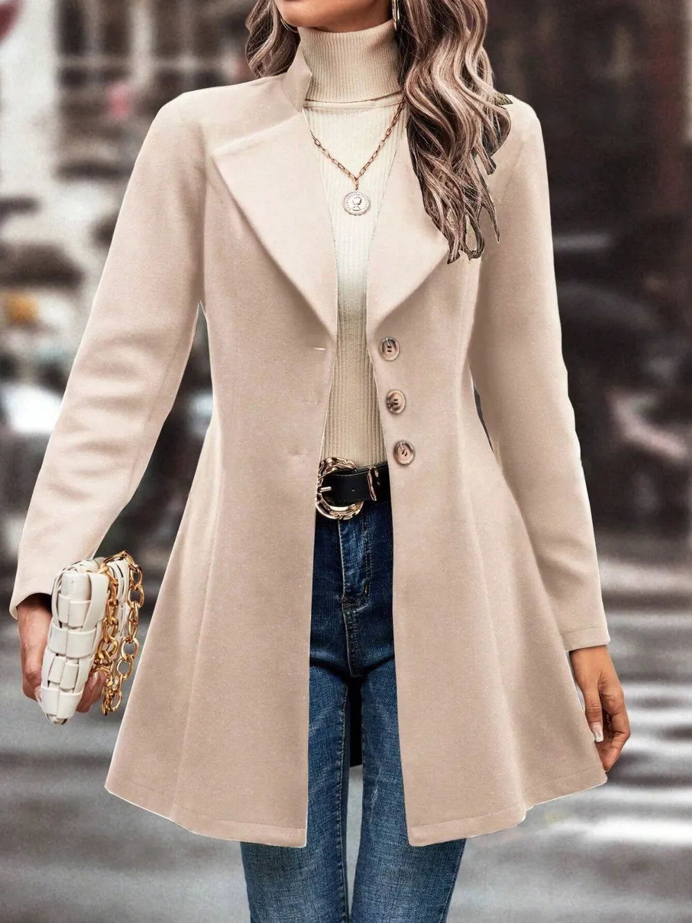 Collared Neck Long Sleeve Longline Coat Dust Storm Trendsi