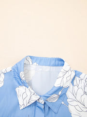 Floral Print Button Up Pleated Detail Puff Sleeve Shirt OutfitFlow