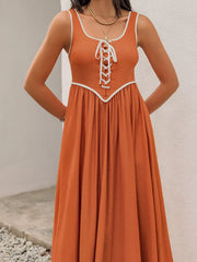 Contrast Trim Lace-Up Maxi Tank Dress OutfitFlow
