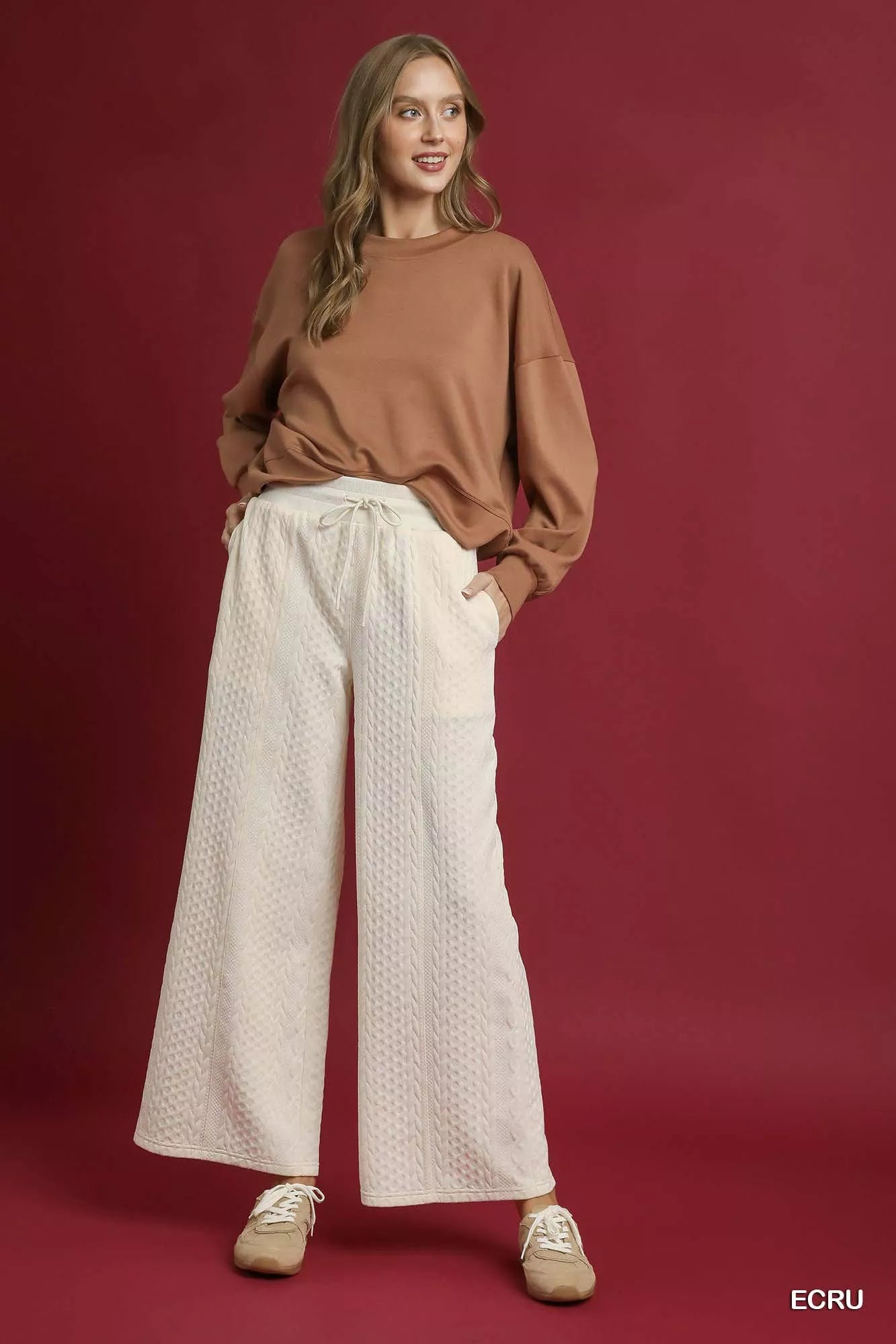 Umgee Cable Knit Textured Wide Leg Pants OutfitFlow