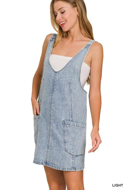 Zenana Denim Overall Mini Dress OutfitFlow