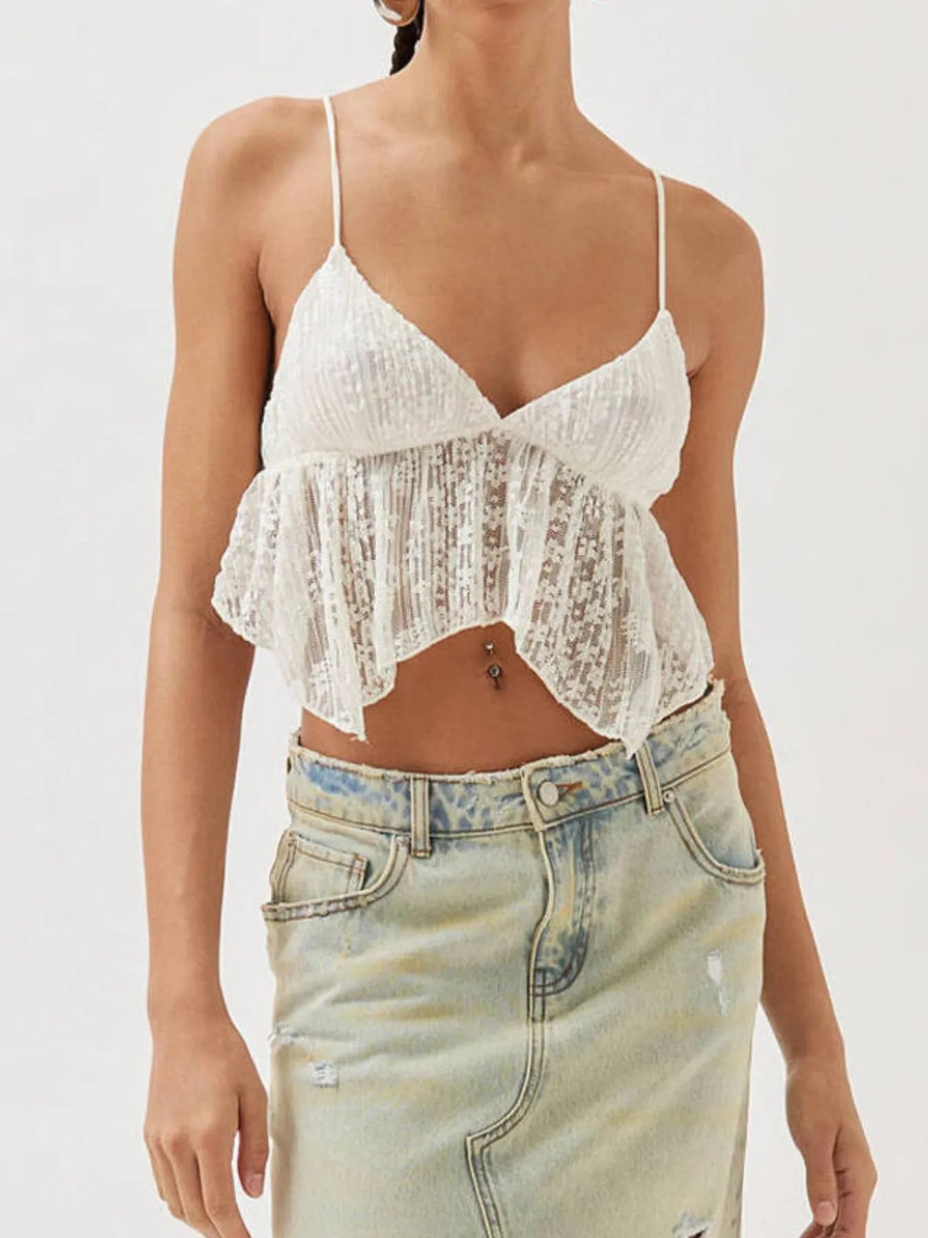 Lace Cropped Cami with Flowy Hem OutfitFlow