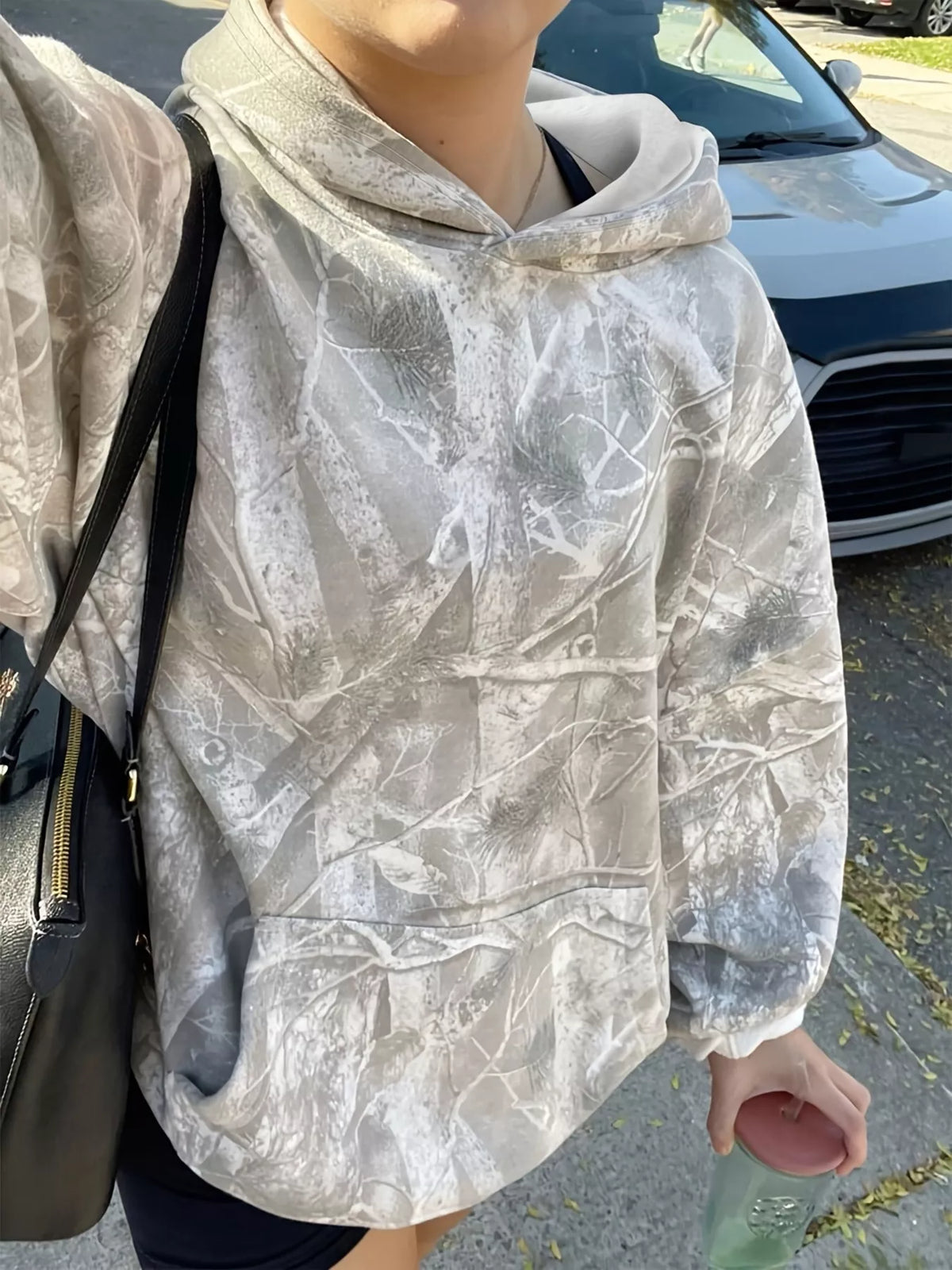 Kangaroo Pocket Long Sleeve Hoodie Light Gray OutfitFlow