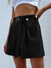 High-Waisted Pleated Shorts with Belt Detail OutfitFlow