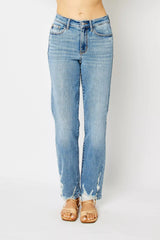 Judy Blue Full Size High Waist Straight Jeans with Heavy Destroy Plus Size OutfitFlow