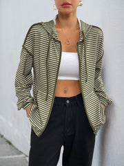 Striped Zip Up Oversized Hoodie Green OutfitFlow